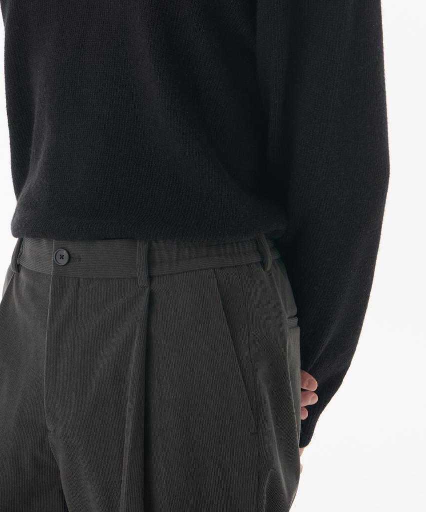 MUSINSA STANDARD 14W Corduroy One-Pleat Wide Elastic Pants [Dark Gray]