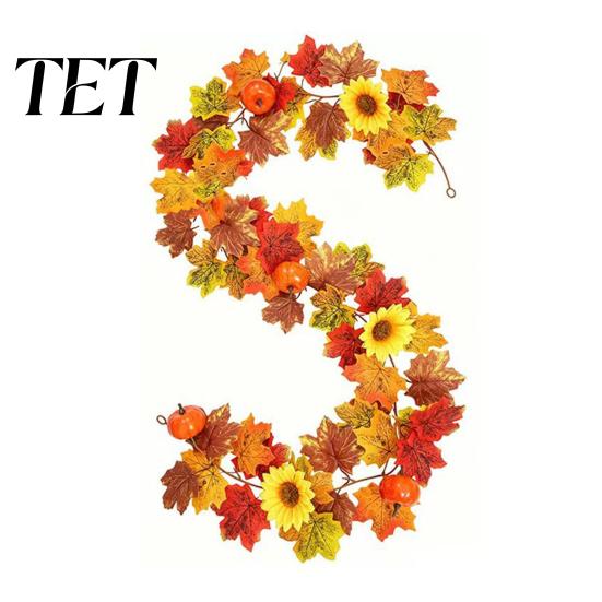 Seasonal Porch Welcome Signs Artificial Fall Maple Leaf Wreath, Autumn Vine with Pine Cones Pumpkins, Reusable Fake Leaves Hanging Decor for
