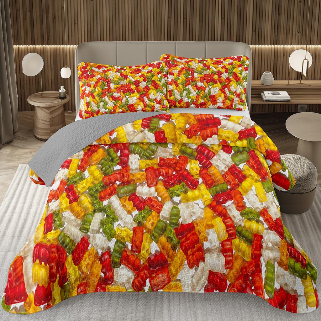 Сладкий Конфетный Комплект Квилтов для Девочек Мальчиков Подростков, Комплект Покрывал на Кровать на Тему Леденцов Кинг Десертное Стеганое Покрывало Мультяшный Стиль Покрывало на Кровать