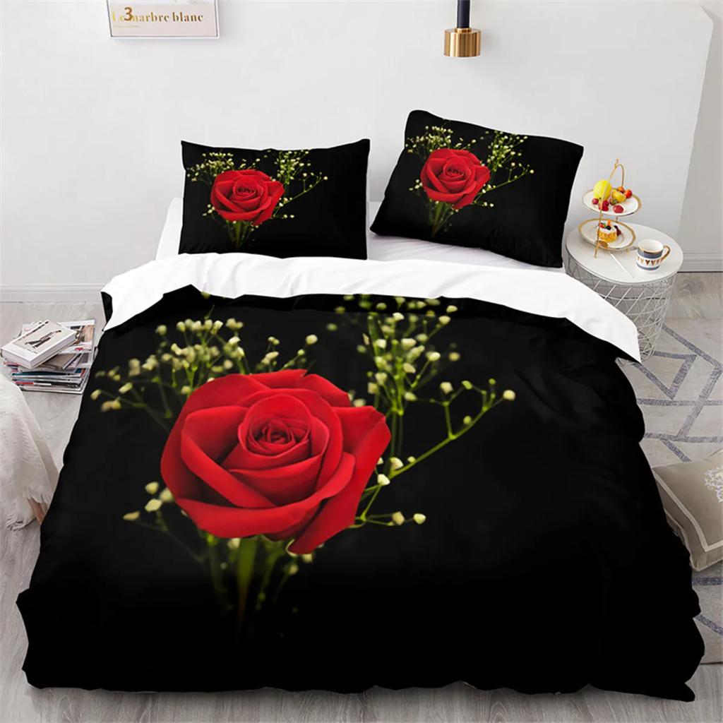 Romantic Rose Floral Duvet Cover Microfiber Quilt Cover for Girls Adults Teens Wedding Valentine's Day Bedroom Decorations Queen