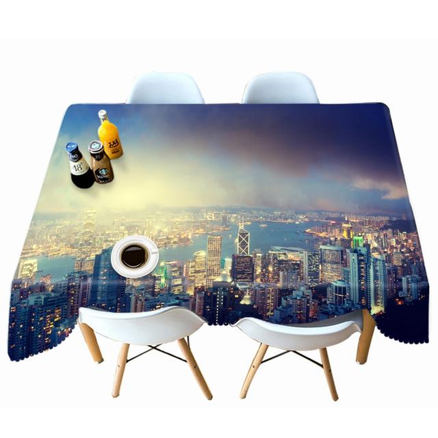 Harbour City Nightscape Pattern Tablecloth Dustproof Thicken Cotton Rectangular Round Table Cloth For Wedding Picnic Party