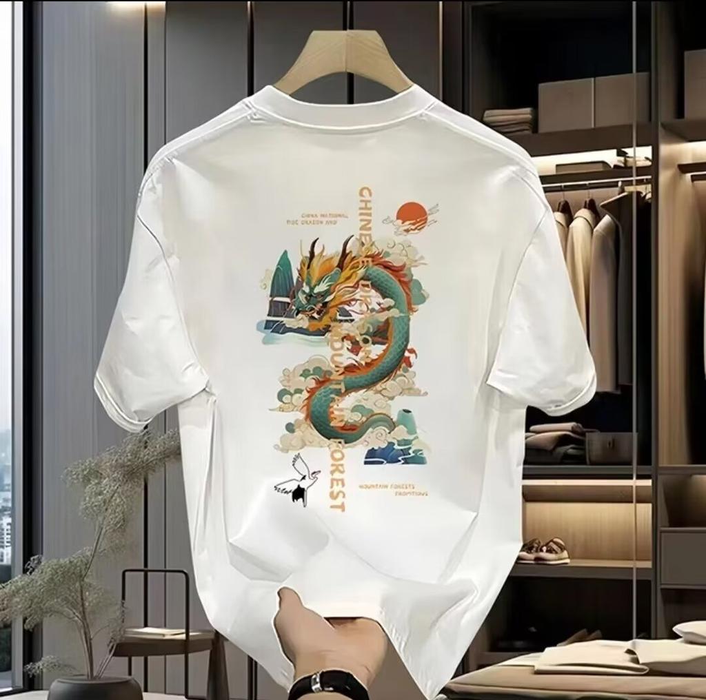 Harajuku Дракон забавный узор футболка мужские винтажные свободные хлопковые топы летняя одежда спортивная футболка больших размеров