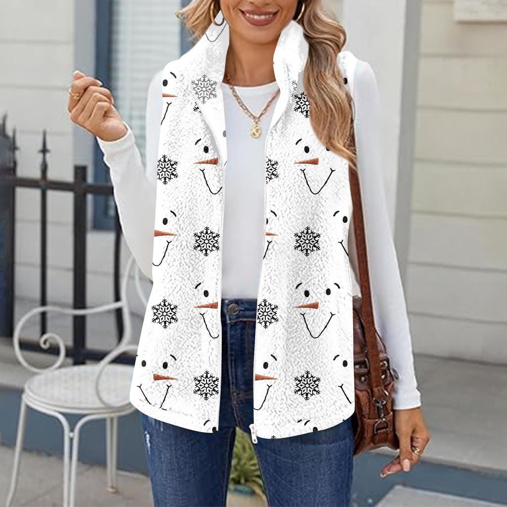 Women's Checked Print Fashionable And Warm Fleece Cardigan Vest Jacket