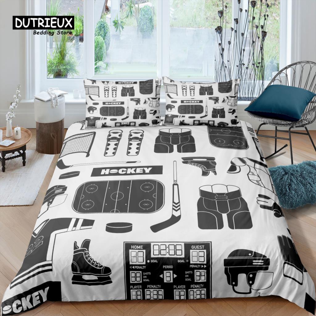 Главная Жизнь Роскошь 3D Хоккейный инвентарь Постельное белье Пододеяльник Наволочка Детский Постельное белье Размеры Queen и King EU/US/AU/UK