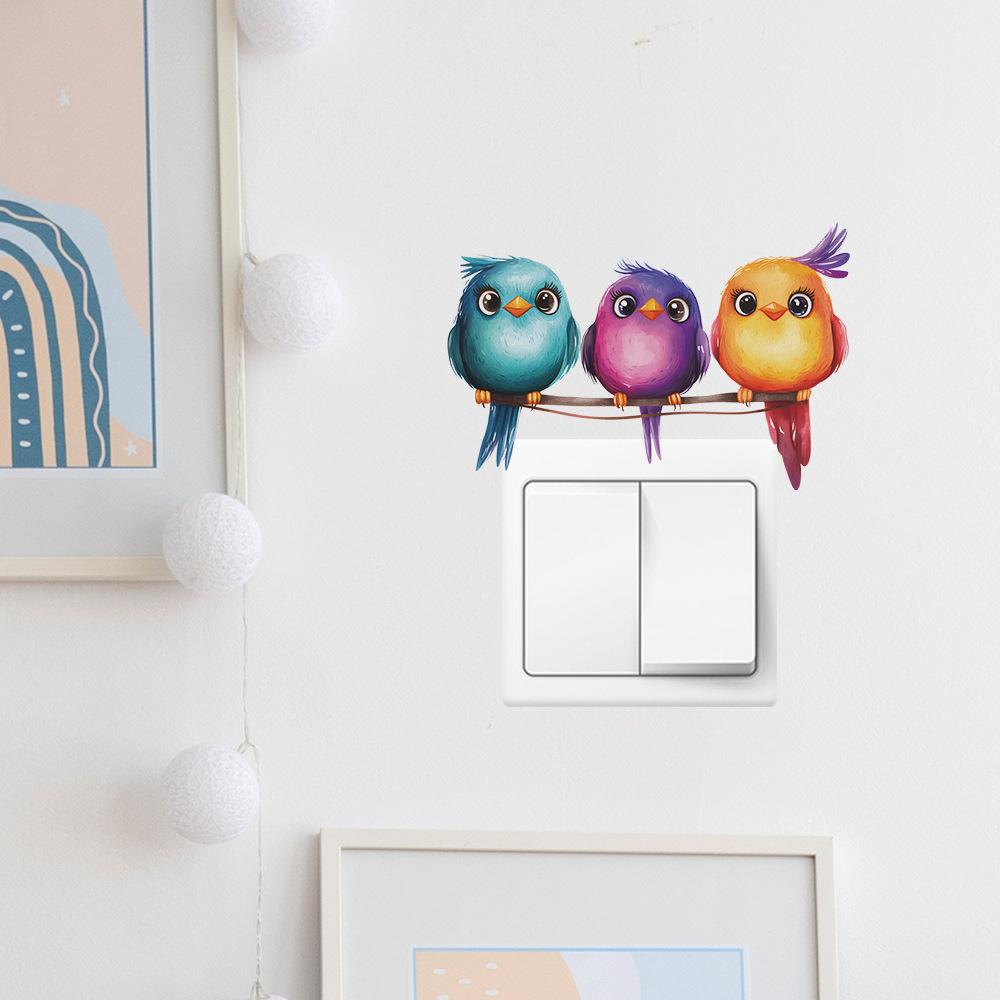 Мультяшные птицы на ветке Наклейка на рамку выключателя для спальни гостиной Декор стены на тему природы Съемная наклейка