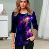 Womens Blouse 3D Fire Butterfly Printing Flower Half Sleeve Tops Summer Casual Tops Printed Round Neck Half Sleeve T Shirt