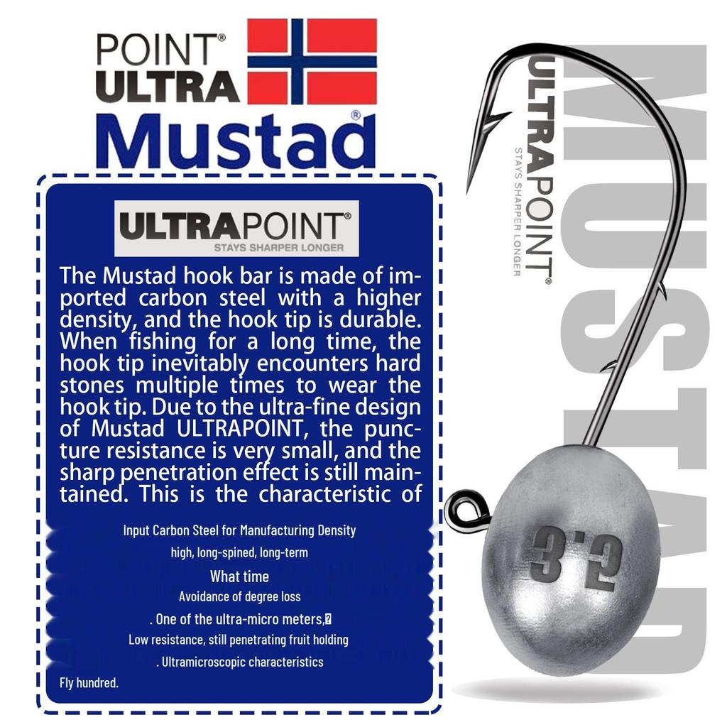 Яйцевидная джиг-головка с литым свинцом, тонким крючком Mustad и усиленным против зацепов хвостовиком 3X для ловли на микро-приманки.