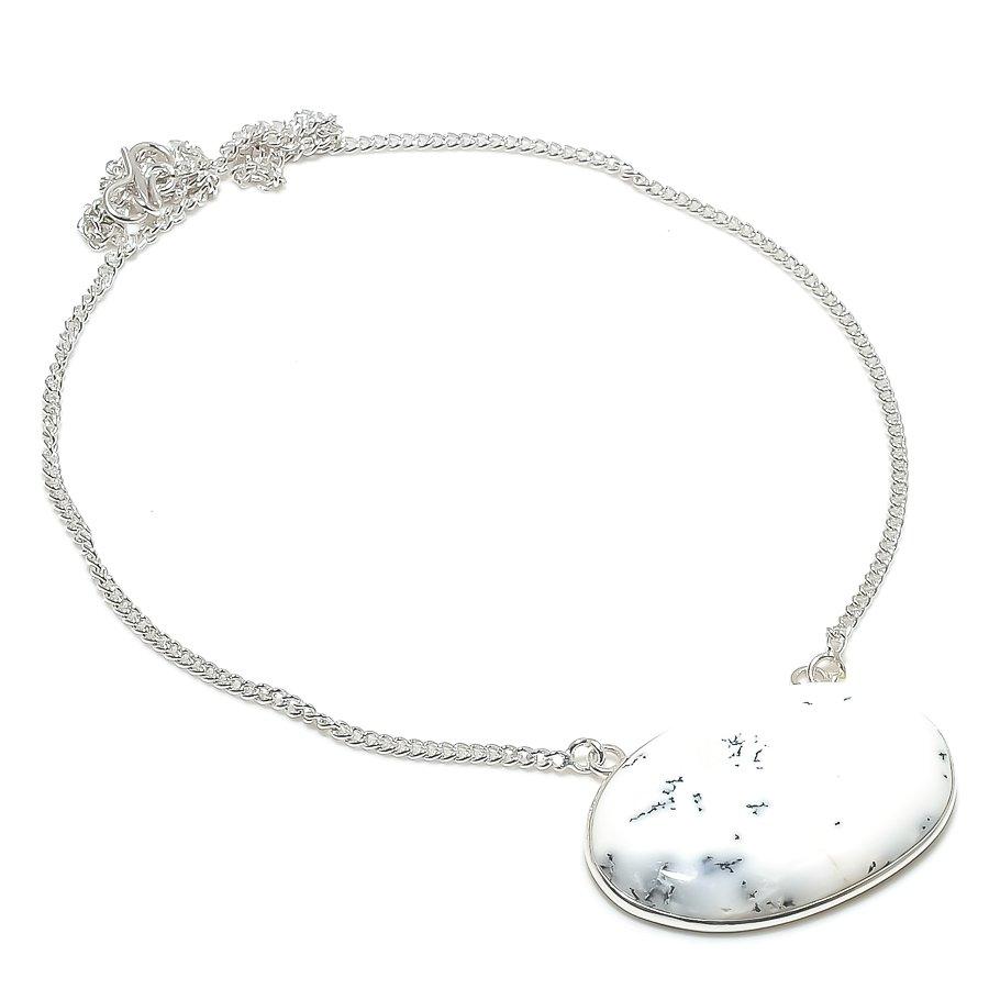 Dendrite Opal Gemstone Handmade 925 Sterling Silver Jewelry Necklace 18" E1C71