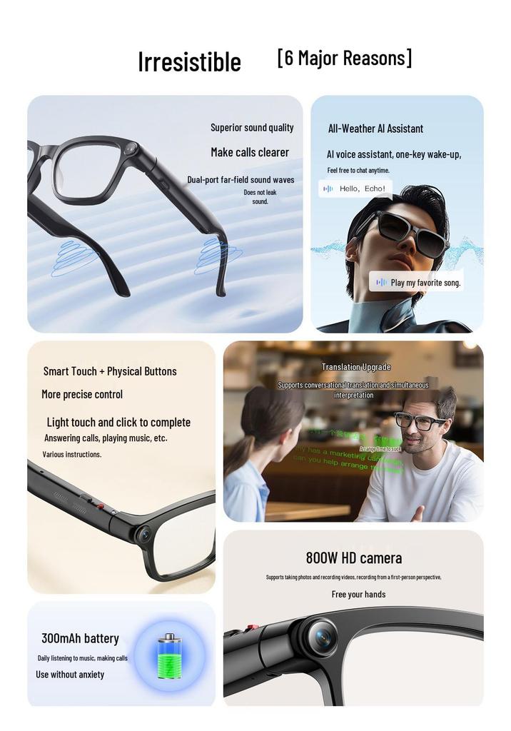 M08 AI Smart Glasses: Bluetooth, Translation, 800W Camera Sunglasses with Smart Recording & Shooting.