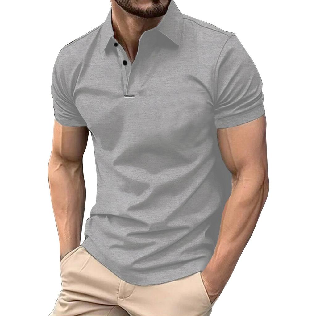 Men's Solid Color Button Lapel Short Sleeve Top Men's Casual Fashion Shirt