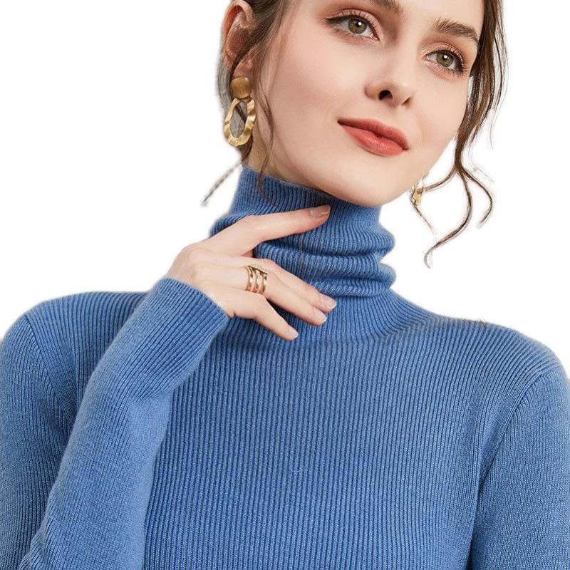 Женский джемпер, однотонный, водолазка, вязаный свитер с длинным рукавом, теплый вязаный пуловер, джемпер