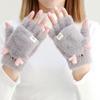 Женские зимние флисовые перчатки с рогами - Милые в корейском стиле, из шерстяного плюша, полупалые с откидным верхом, теплые и непродуваемые для студентов и подростков