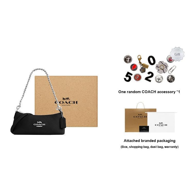 New COACH Pebbled Leather Shoulder Bag, Handbag, Shoulder Bag Women's Black CL407-SVDTV