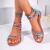 Fashion 2025 Braided Ankle Strap Roman Sandals for Women Summer Bohemian Printed Flat Sandals Woman Casual Outdoor Beach Shoes Female