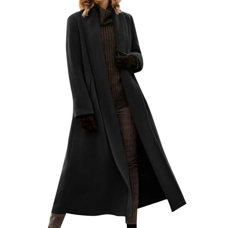 Women's Long Woolen Coat Casual Solid Color Long Sleeve Fashion Outerwear