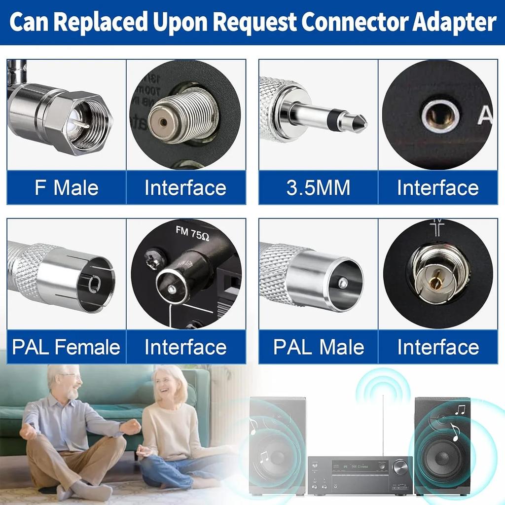 Телескопическая FM-радиоантенна 4 секции Хромированная медная антенна Вращающаяся на 360° AM FM-радио Универсальная антенна 45-450 МГц