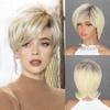 Synthetic Short Synthetic Natural Straight Hair Wigs Dark Roots White Blonde Wig For Women Daily Heat Resistant Fiber