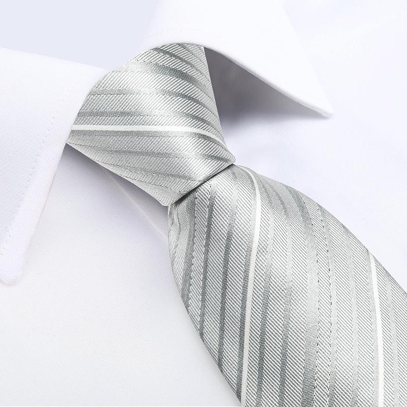 Модельер Серый Однотонный Полосатый Шелковый Свадебный Галстук Подарочный Галстук для Мужчин Рубашка Носовой Платок Запонки Набор Деловой Галстук