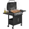 4 Burner Gas BBQ Grill Outdoor 11.6 KW Portable Barbecue Trolley With Warming Rack Side Shelves Cabinet