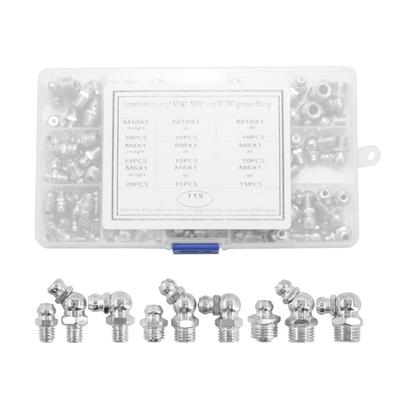 Набор металлических пресс-масленок Zerk, 115 шт., прямой, угловой 45°, угловой 90°, метрический, гидравлическая пресс-масленка