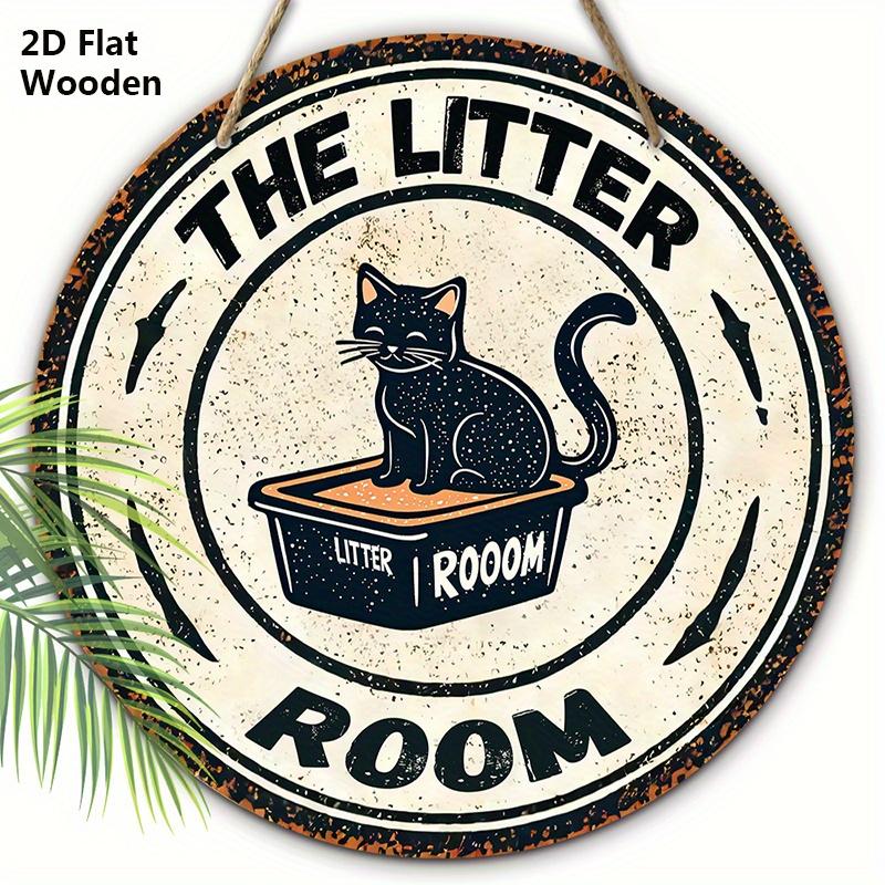 Rustic Wooden Sign with Cute Black Cat Pattern - The Litte Room Round Sign for Pet's Door Hanging Decor - Ideal Home Decoration
