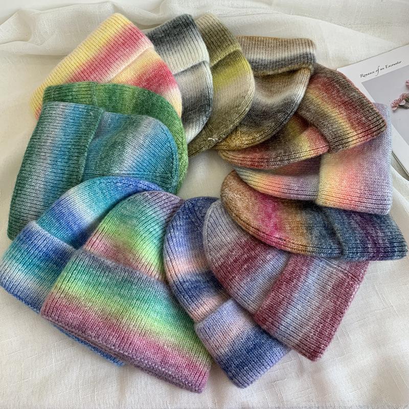 1Pc Ski Caps Thicken Knitted Hat Winter Hip Hop Slouchy Women/Men Soft Harajuku Style Outdoor Tie Dye Color