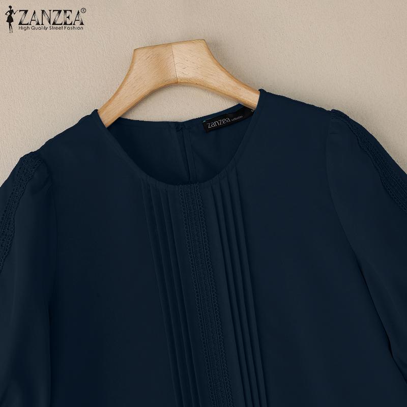 ZANZEA Женская летняя повседневная блузка с круглым вырезом и коротким рукавом