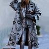 Europe And The United States Fall Women's Long-sleeved Lapel Coat Printed Tweed Long Coat