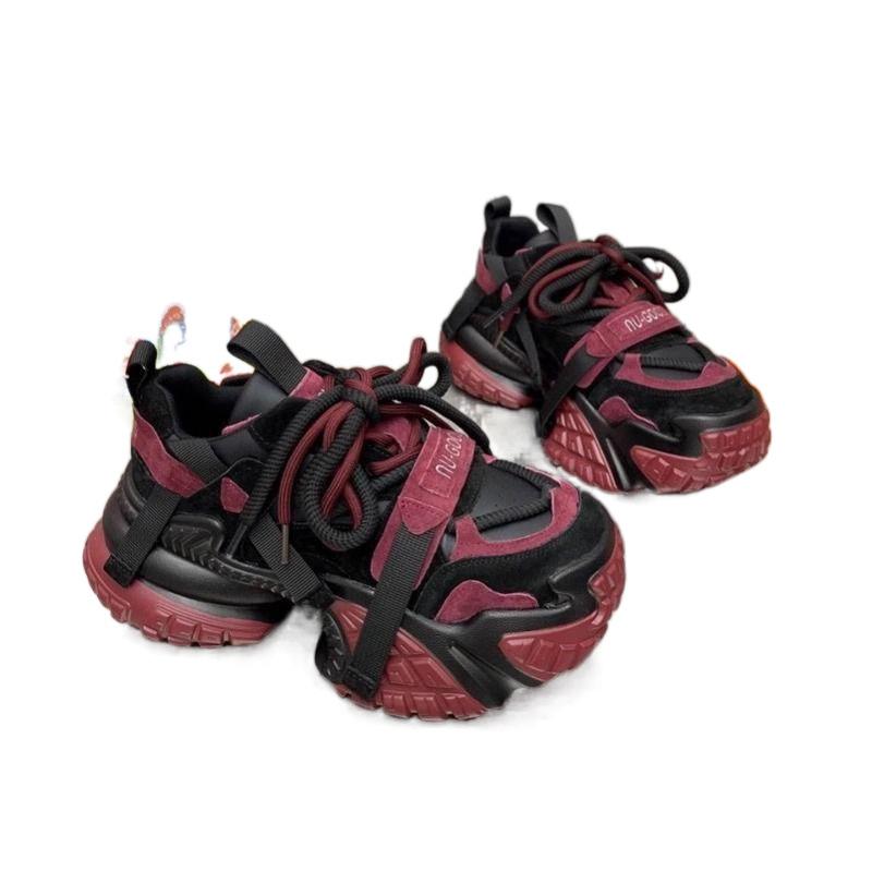 European Station Retro Style Thick-soled Polished Color-increasing Dad Shoes Women's 2025 New Autumn Color Matching Lace-up Sports Shoes