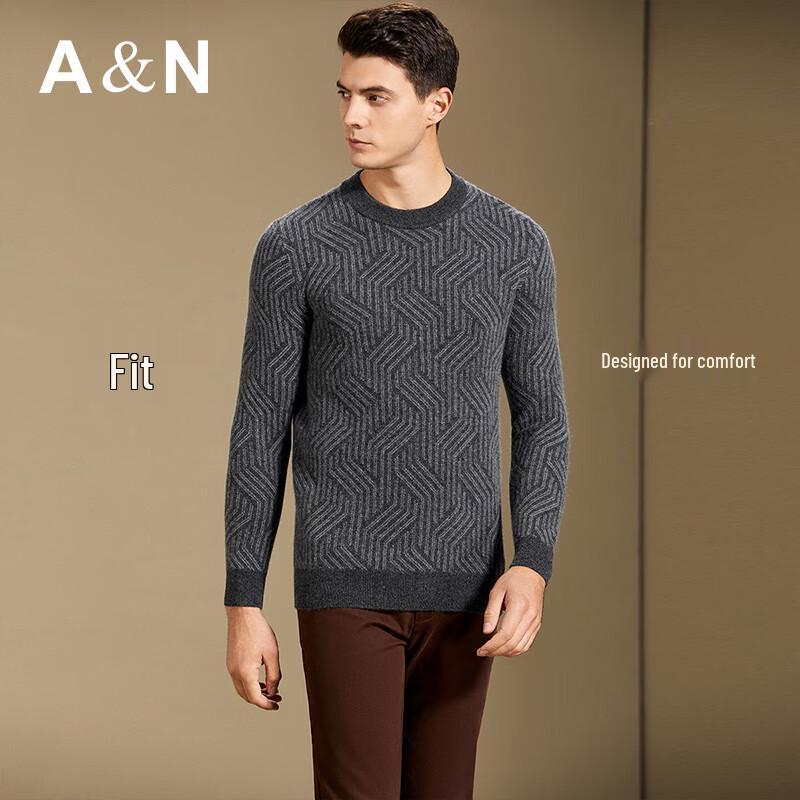 Men's Heavyweight 100% Cashmere Jacquard Crew Neck Sweater