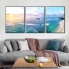 Бескаркасная картина на холсте «Закат над океаном», морской пейзаж для гостиной, картина с голубым морем и белым пляжем, морской пейзаж, настенное искусство, декоративная