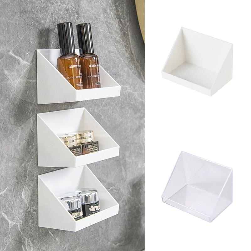 Настенный стеллаж для хранения, ванная комната, кухня, органайзер для всякой всячины, держатель для косметики, лоток для хранения косметики, органайзер для макияжа, самоклеящаяся полка