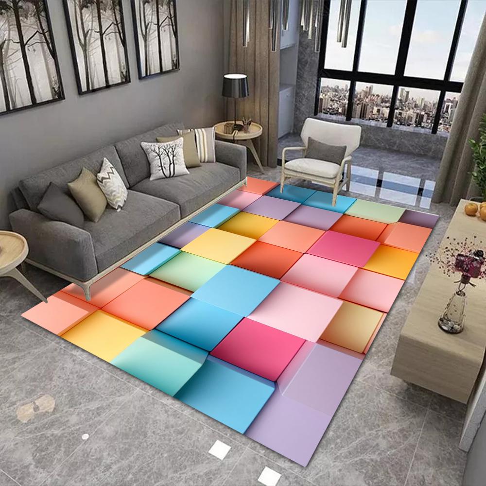 Color Cube Inspection Area Carpet Anti Slip Abstract Optical Art Floor Mat Modern Geometric Decoration Carpet for Home Space