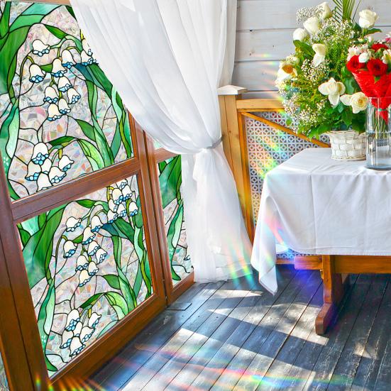 Пленка для окон с цветочным узором, устойчивая к ультрафиолетовому излучению, съемная радужные наклейки, антистатичные наклейки для гостиной, спальни, декора