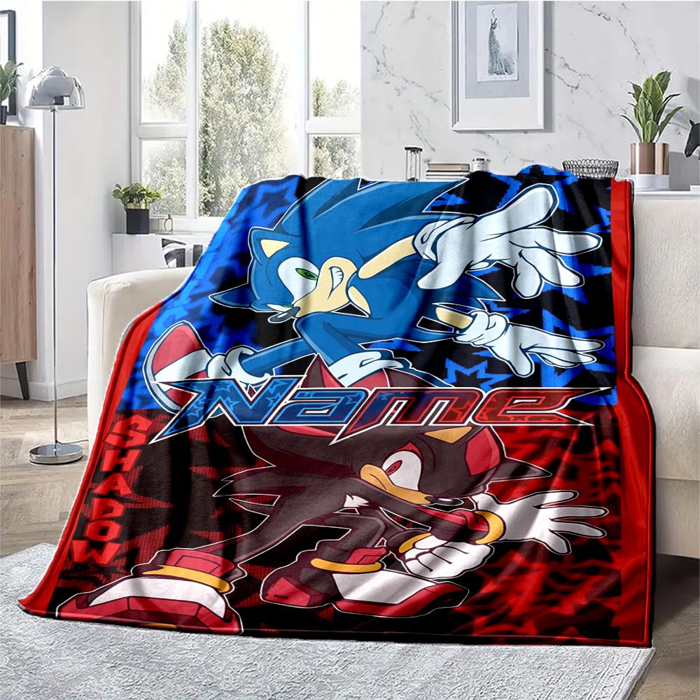 Custom Name Sonic Theme Printed Blanket - Perfect for Couch, Bed, Travel & Outdoor Use | Machine Washable, Cozy & Durable.