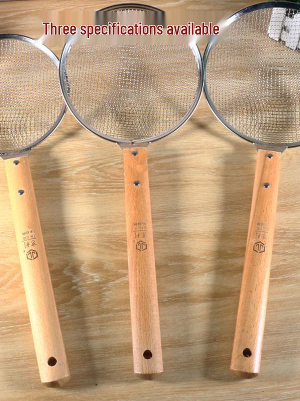 Wooden Handle Stainless Steel Slotted Spoon Mesh Strainer Colander for Noodles and Draining