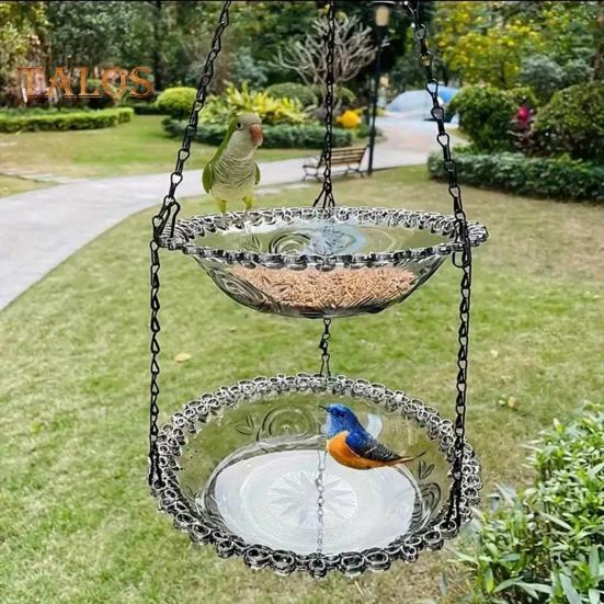 Подвесная ванна для птиц на открытом воздухе, поднос для колибри, двухслойная кормушка для диких птиц, миска для декора патио на заднем дворе