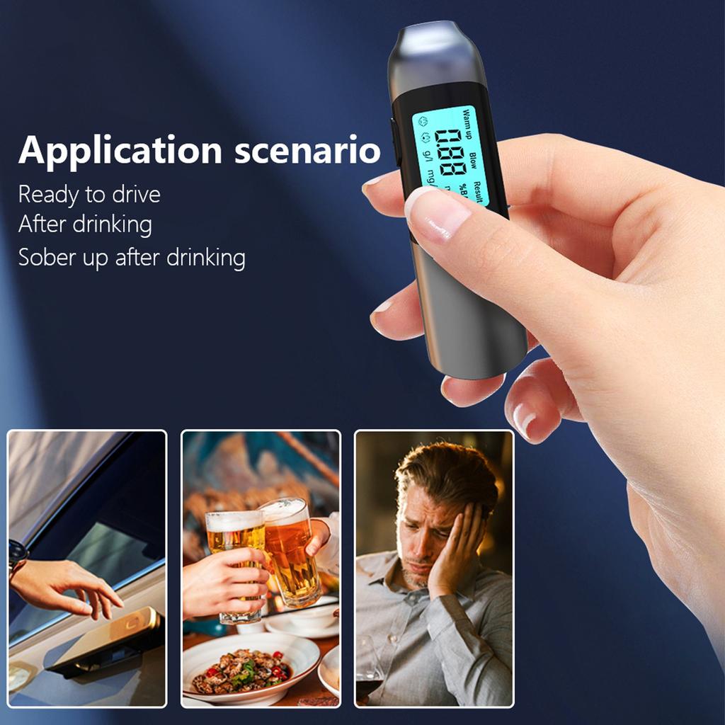 Contactless Breathalyzer Portable Rechargeable Breath Analyzer with LED Display Voice Announcement