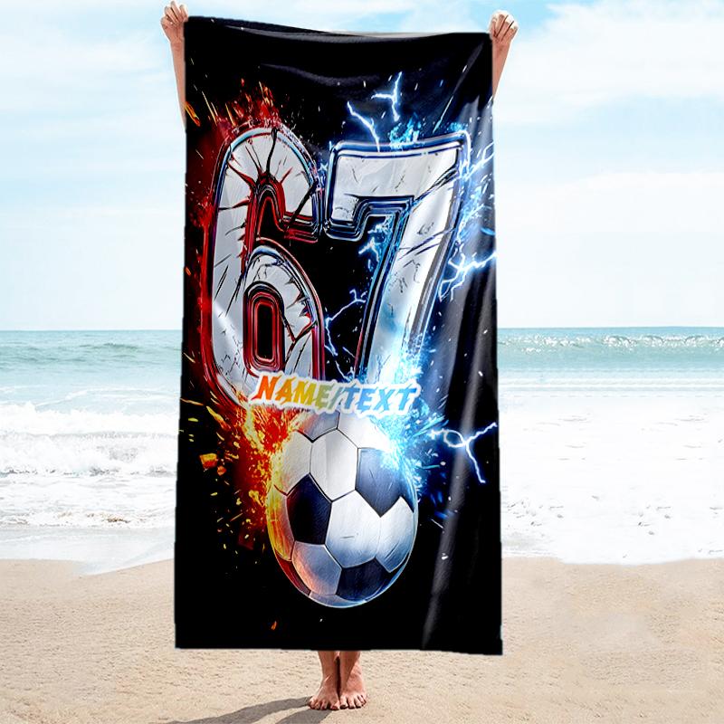 1PC Custom Name "Powerful Soccer Celebration" Beach Towel Highly Absorbent And Sand-Resistant Towel for Swimming, Pool, Yoga, And Travel Lightweight
