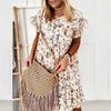Flowers Print Casual Loose Short Sleeve All-match Women Dress