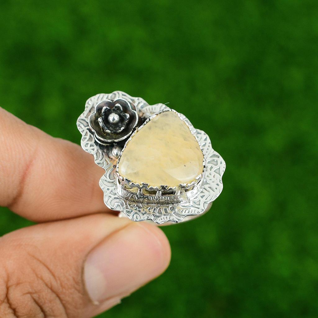 Перо Агат Драгоценный Камень Стерлинговое Серебро Обещание Дочери Цветок Безель Кольцо Ювелирное Изделие