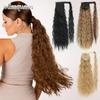 Women Corn Wavy Long Ponytail Wig Synthetic Fiber Hairpiece Wrap Around Clip Hair Extensions Black Brown Pony Tail Blonde Hair
