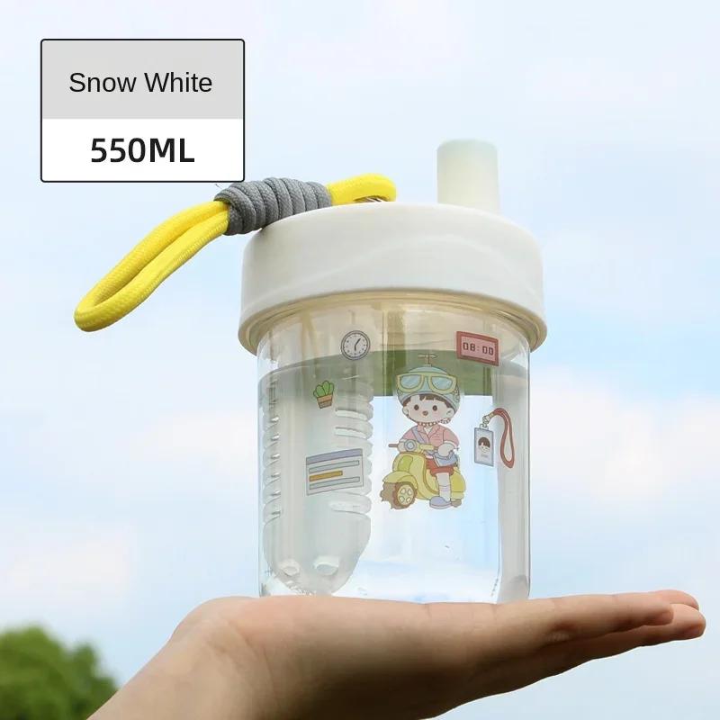 550ml Cute Children Drinking Water Bottle Straw Portable Bottle Student Couple Plastic Cup Gift School Kids