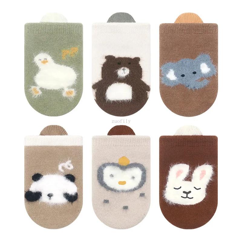 0-5Y Kids Winter Thicken Socks Baby Skidproof Floor Socks Boy Girls Cartoon Cotton Terry Warm Non-Slip Newborn Tube Socks Autumn