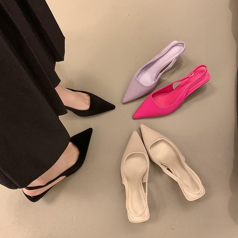 Черные туфли на высоком каблуке женские весенние новые маленькие французские одинарные туфли с юбкой остроносые босоножки-стилет