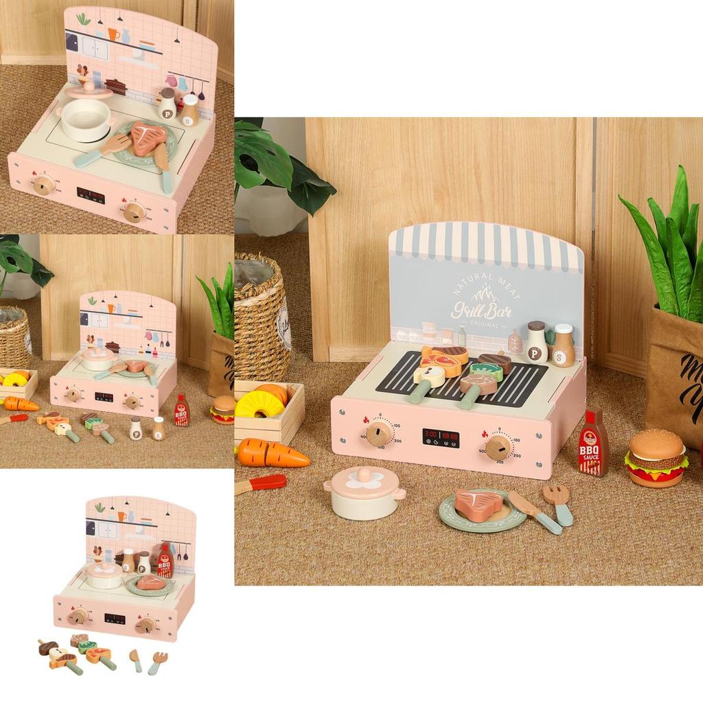 Деревянная Имитация Кухни Барбекю И Кухонной Утвари Детский Игровой Набор Для Детей Для Игры И Обучения