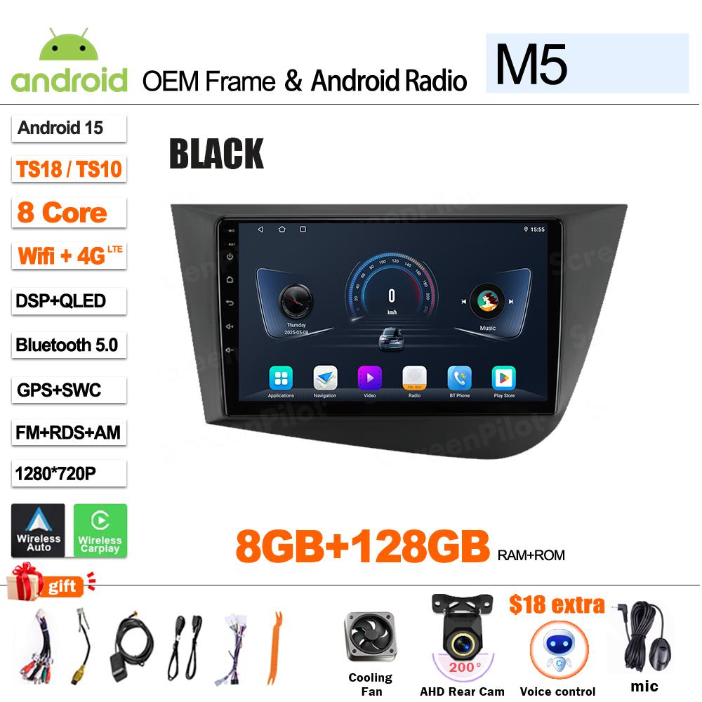 For Seat Leon 2 MK2 2005 2006 - 2012 Android 15 Car Radio Multimedia Video Player Carplay Touch Screen 8 Core Wifi 5G Bluetooth