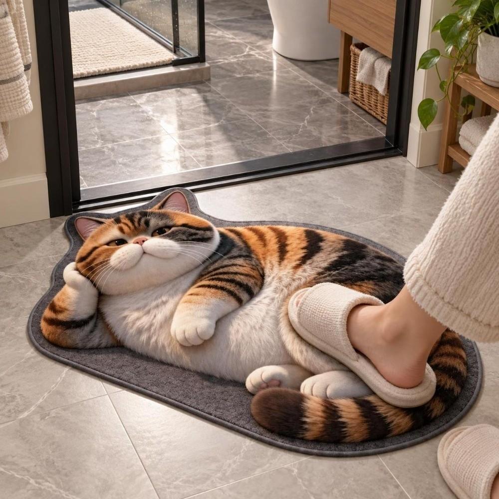 Diatomaceous Earth Lifelike Cat Floor Mat Non-slip Bedroom Door Rug Bathroom Carpet Home Decor