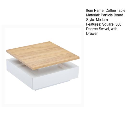 Center Table Multifunctional Square 360 Degree Swivel Coffee Drawer High-Gloss White 2-Tier And Storage Cabinet Walnut Chipboard Frame Living