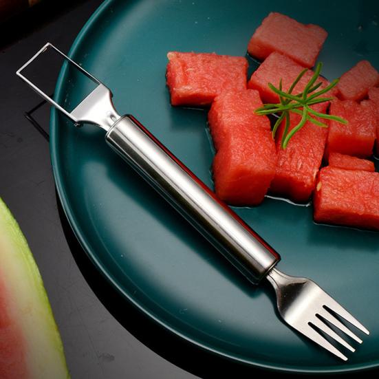 2 In 1 Watermelon Cutter Stainless Steel Effortless Fork Slicer Tool Dual Head Fruit Slicing Tool for Home Kitchen Gadget